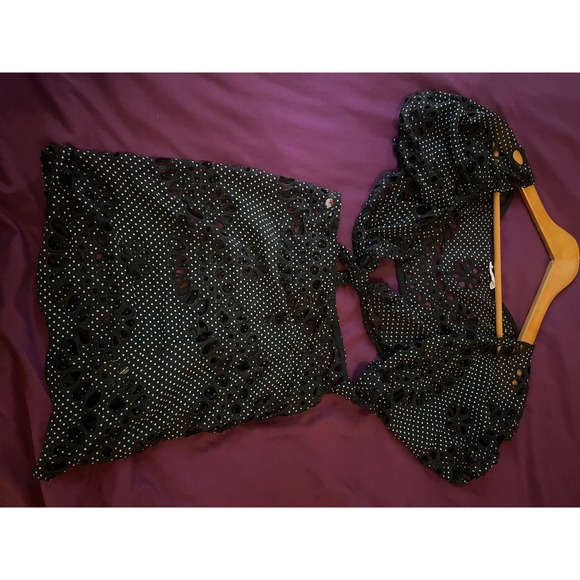 FOR LOVE & LEMONS Swim 2 Piece Cookies and Cream SET Skirt Crop Top - Picture 4 of 6